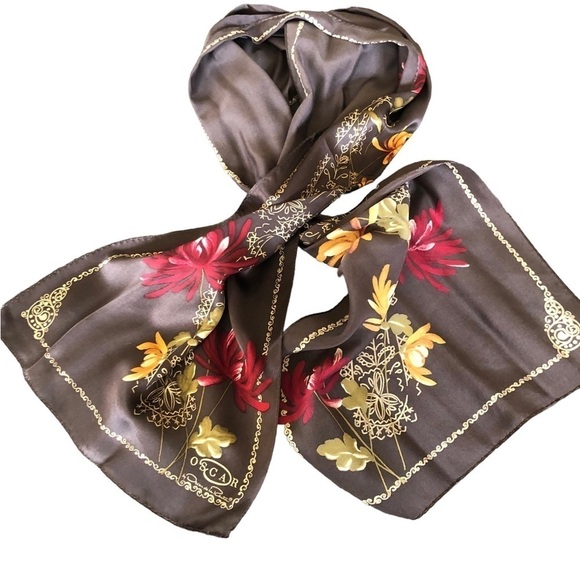Oscar de la Renta Silk Oblong Floral Scarf Majestic Colors 51”LX11”W Elegant - Picture 4 of 9